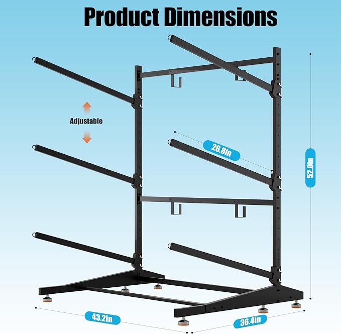 Kayak Storage Rack, Adjustable Outdoor Canoe Rack, Reinforced, and and Enhanced - Image 7