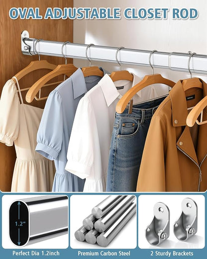 Heavy Duty Oval Closet Rod for Hanging Clothes, 17.8-31 Inch Adjustable Closet - Image 3