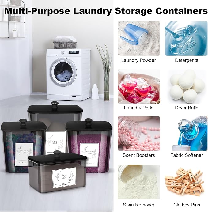 4 Pack Laundry Detergent Containers & Dryer Sheet Holder - Image 6