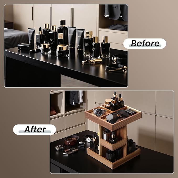 EXIN DECHEN Cologne Organizer for Men, Cologne Stand, 3 Tier Wooden Perfume - Image 6
