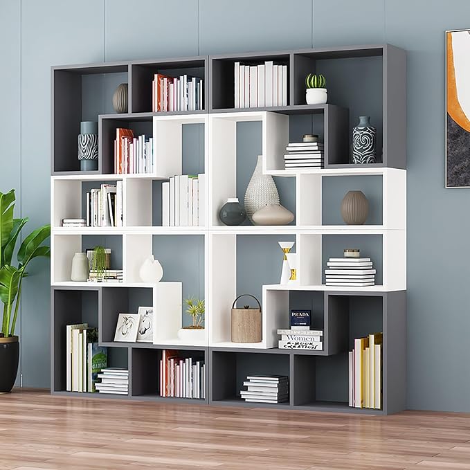Expandable Bookcase with Adjustable Width, Wooden Room Divider Bookshelf by Unknown