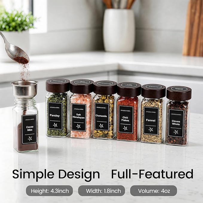 Glass Spice Jars with Grinder Lid 24 Pack 4 oz Acacia Wood | 780 Labels - Image 7