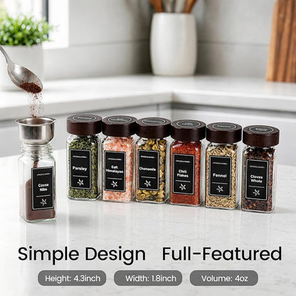 Glass Spice Jars with Grinder Lid 24 Pack 4 oz Acacia Wood | 780 Labels - Image 7