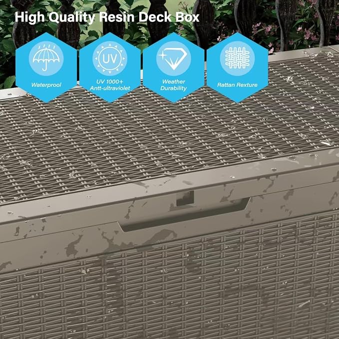 100 Gallon Deck Box, Resin Outdoor Indoor Waterproof Storage Box, Lockable - Image 5