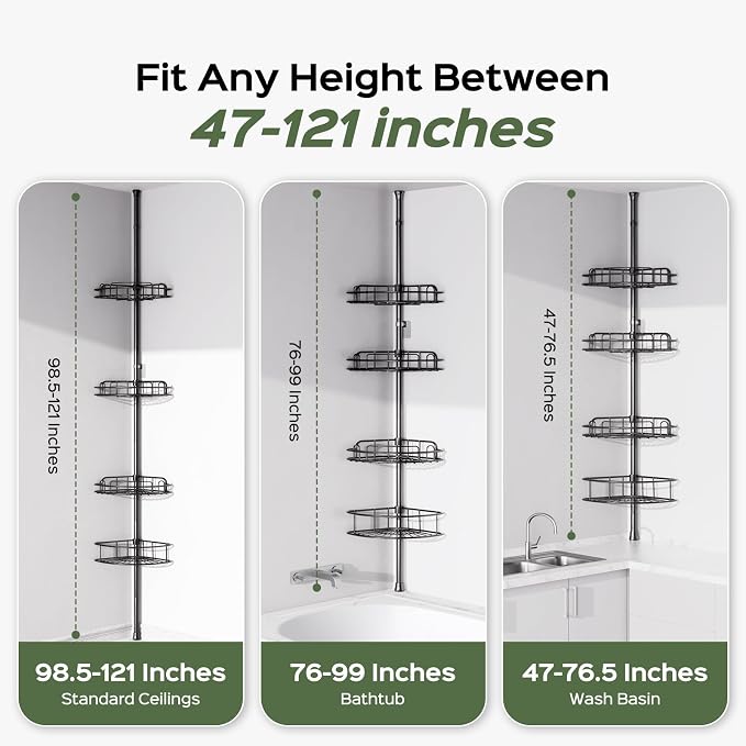 HAMITOR Shower Caddy Tension Pole: 4-Tier Rustproof Bathroom Corner Shelf - Image 7