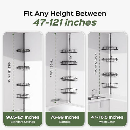 HAMITOR Shower Caddy Tension Pole: 4-Tier Rustproof Bathroom Corner Shelf - Image 7