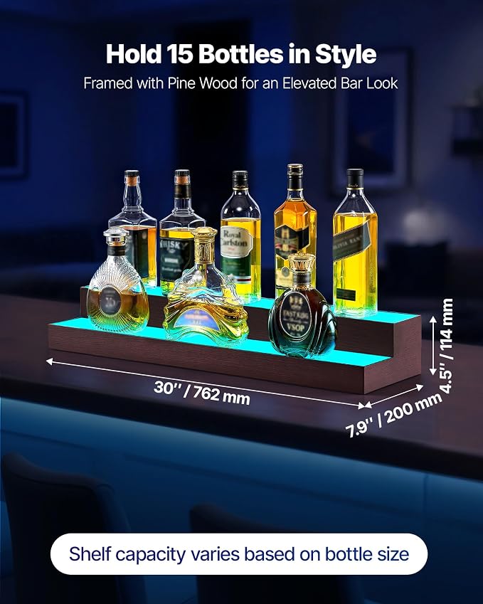 VEVOR LED Lighted Liquor Bottle Display, 2-Tier 30-Inch Whiskey Rack, Support - Image 2