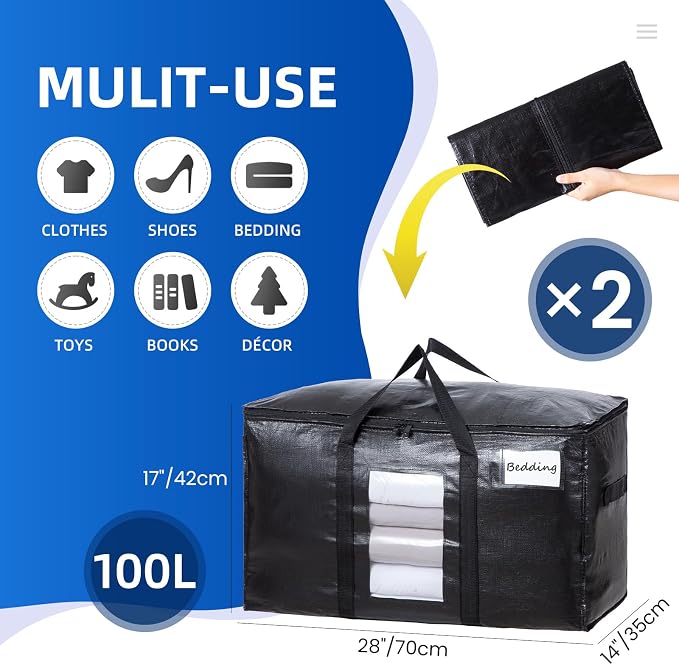 TAILI Extra Large Moving Bags, 2 Pack Black Heavy Duty Totes - Image 2