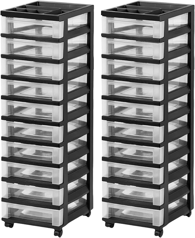 IRIS USA 2 Pack 10-Drawer Plastic Storage Rolling Organizer Cart by IRISUSA