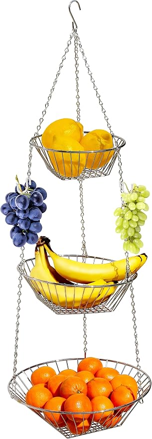 Deco Brothers Hanging Fruit Basket, Chrome | Adjustable & Separable Baskets by DecoBrothers