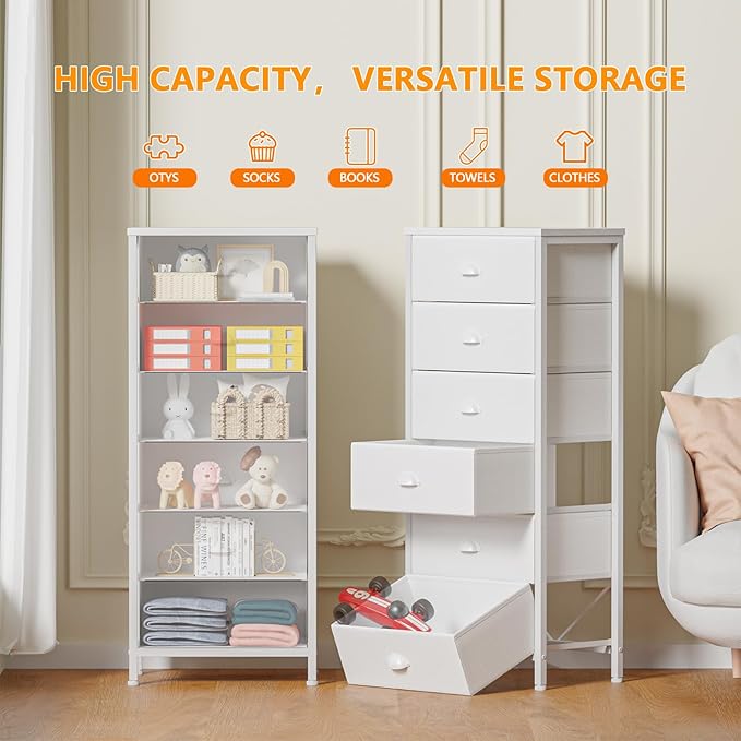 Furnulem White Tall Dresser for Bedroom, Vertical Storage Tower Unit and End - Image 4