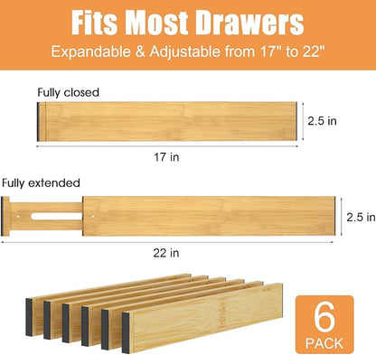 Bamboo Drawer Dividers, 17-22" Adjustable Kitchen Drawer Organizer - Image 3