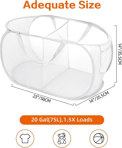 Durable Collapsible Foldable Mesh Pop Up Laundry Basket, 2 Compartments Easy to - Image 4
