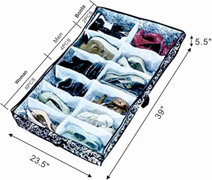 12 Cells See Through Underbed Shoes and Boots Storage Bag Organizer - Image 2