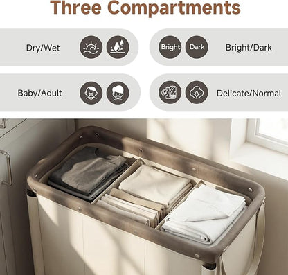 StorageWorks 2 Section Laundry Hamper, 120L Tan Sorter Cart - Image 4