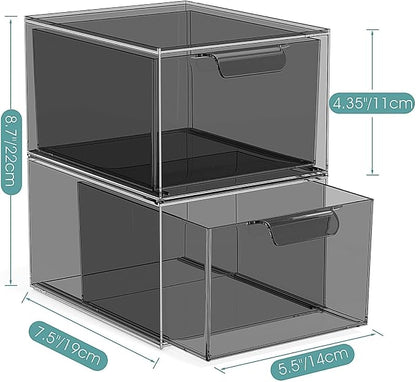 3 Pack Stackable Acrylic Makeup Organizer, Smoke Black Storage Drawers | Clear - Image 3