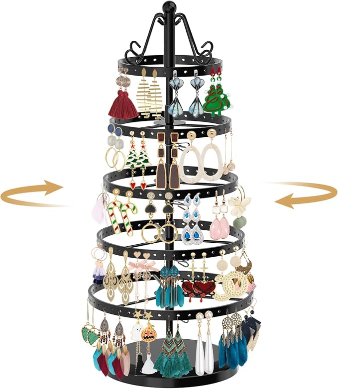MODOWEY 5 Tiers Metal Rotating Earring Holder Organizer Tree Display, Round | by MODOWEY