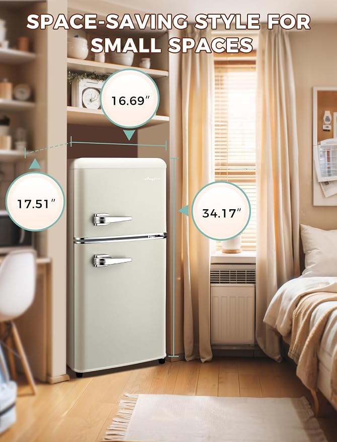 Fridge with Freezer, 3.2 Cu.Ft Retro Double Door Refrigerator with 7 Level - Image 6