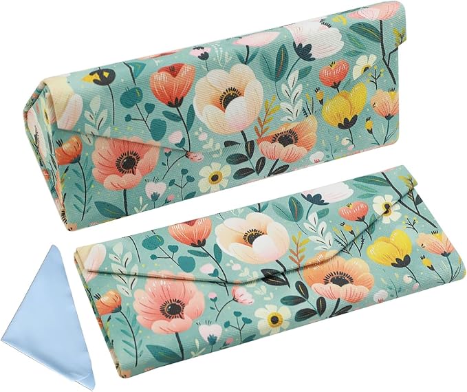 Foldable Glasses Case, Magnetic PU Leahter Sunglasses Case, Cute Hard Shell by FLYINGMAGE