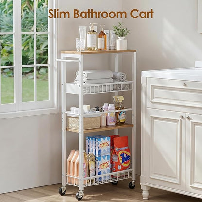 Slim Rolling Storage Cart, 4 Tier Narrow Storage Cart, 7.1in | Metal Kitchen - Image 6