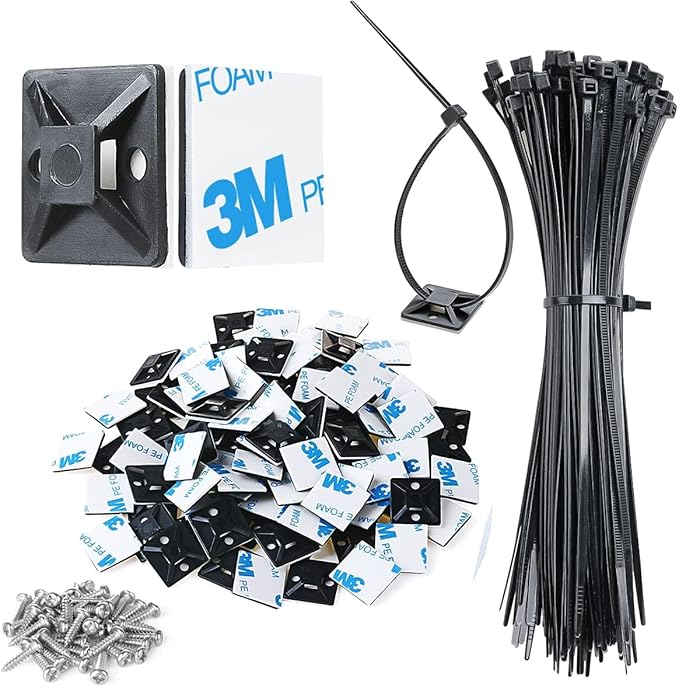 200pcs 3/4" Back-Glue Self Adhesive Black Strong Cable Zip Tie Mounts by XHF