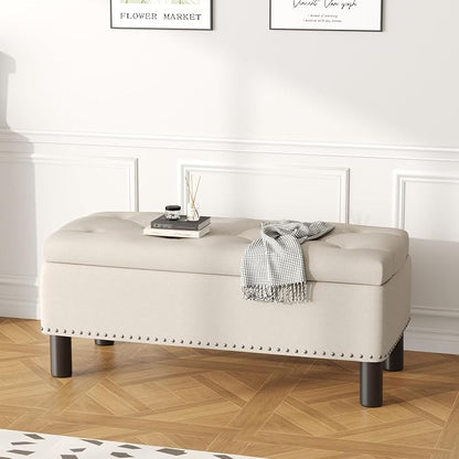 Furniliving Large Storage Ottoman, Wood Frame, Linen Fabric, 285 Lbs Capacity - Image 9