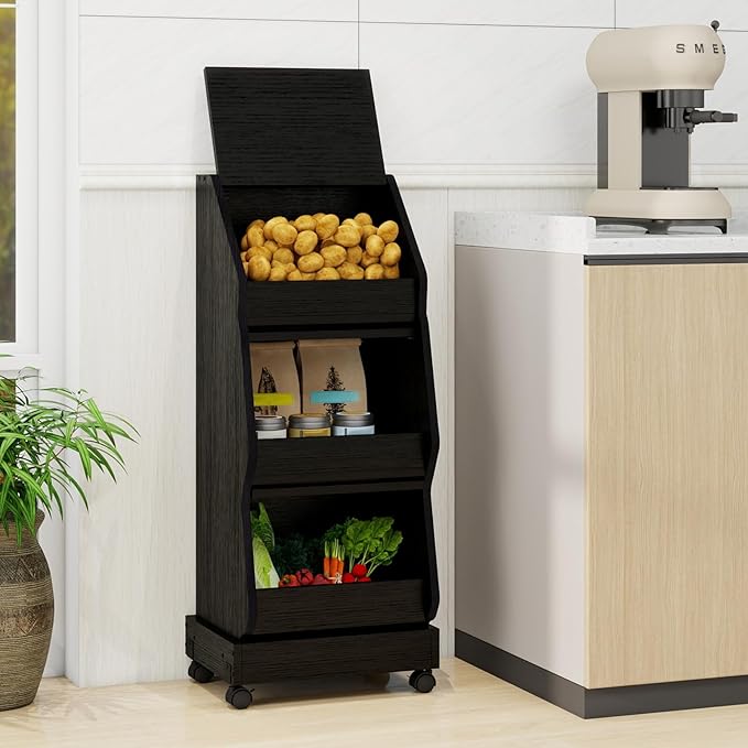ARTETHYS Potato and Onion Storage Bin Black Movable Bread Box - Image 3