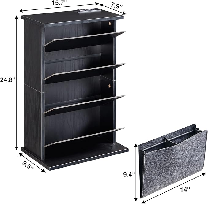 Narrow Side Table with Charging Station Slim End Table with Magazine Book - Image 3
