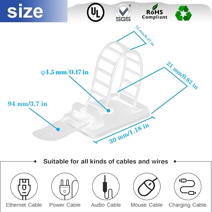 Cable Ties Cable Clips Wire Management Cord Clips Under, Desk Cable Management - Image 2