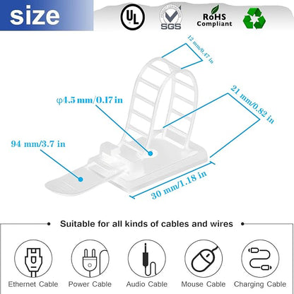 Adjustable 3M Adhesive Cable Management Clips 100Pcs, Large self Adhesive Cable - Image 2