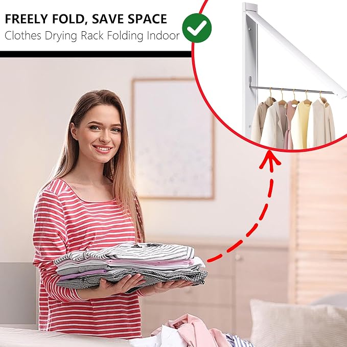 Retractable Clothes Drying Rack, Space Saver Wall Mounted Folding Hanger - Image 5