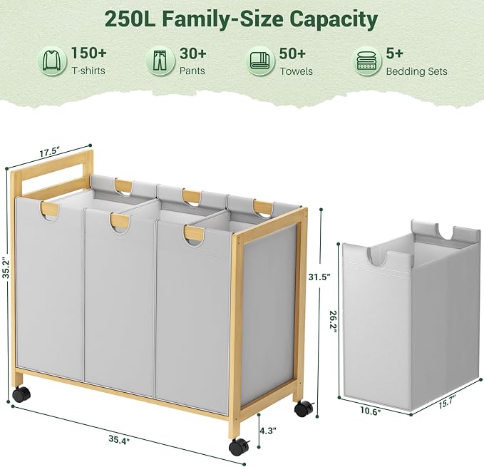Homykic 250L Laundry Sorter Cart - Image 7