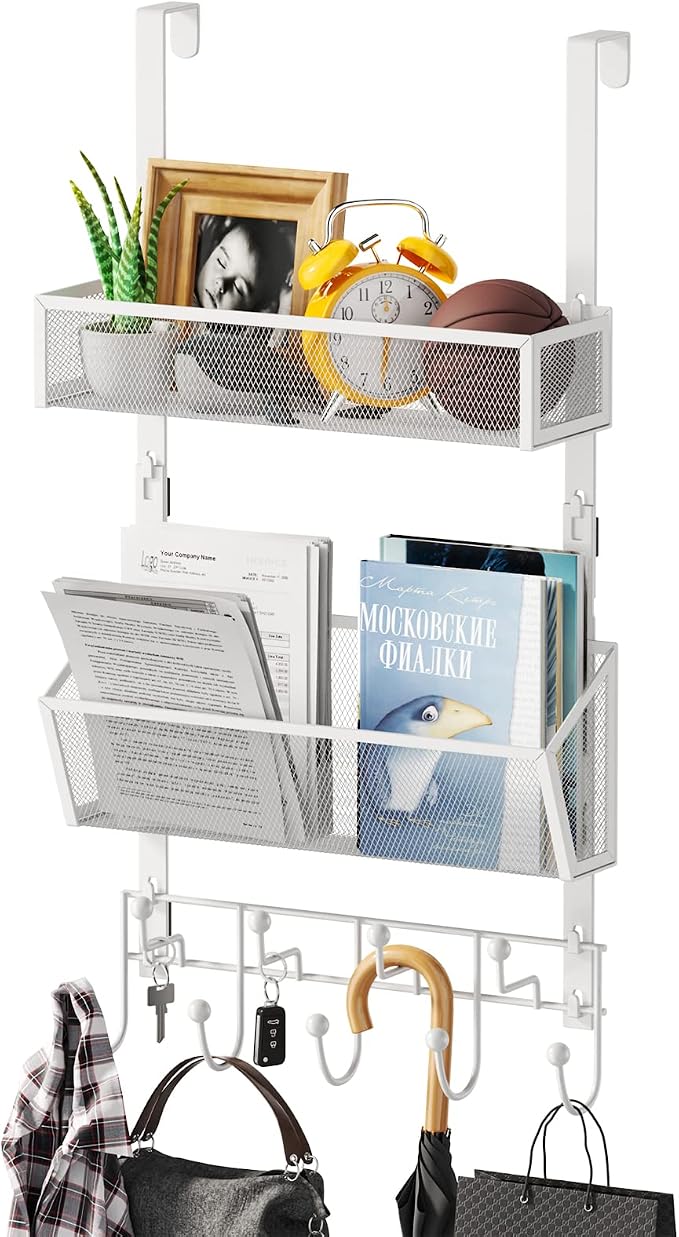 HapiRm Over Door Hook with 2 Mesh Baskets and 9 Hooks, 304 Stainless Steel No by HapiRm