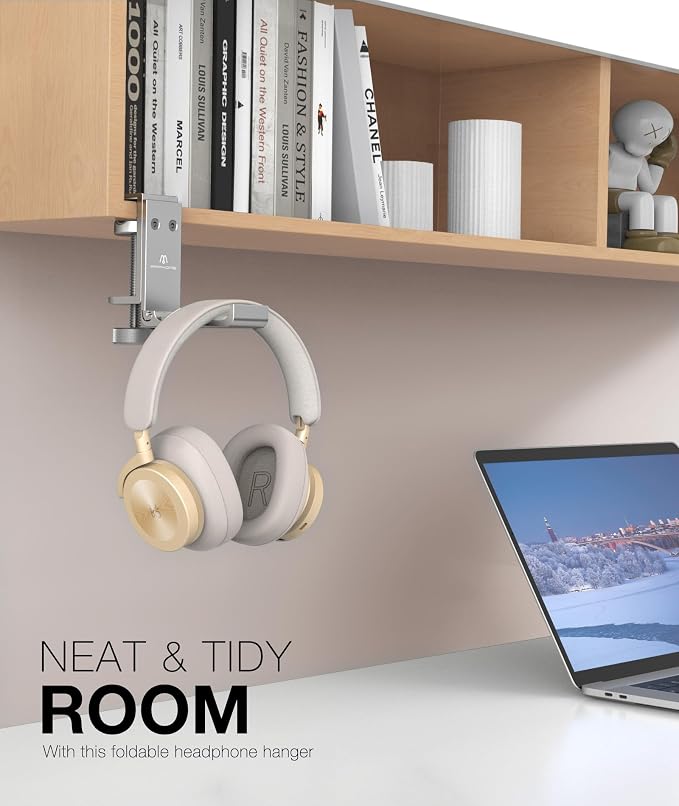 Foldable Headphone Stand and Hook – Aluminum Headset Holder Clamp Mount Under - Image 2