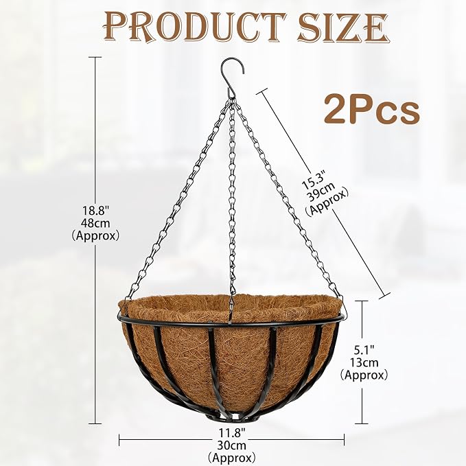 12 Inch Metal Hanging Basket - Image 2
