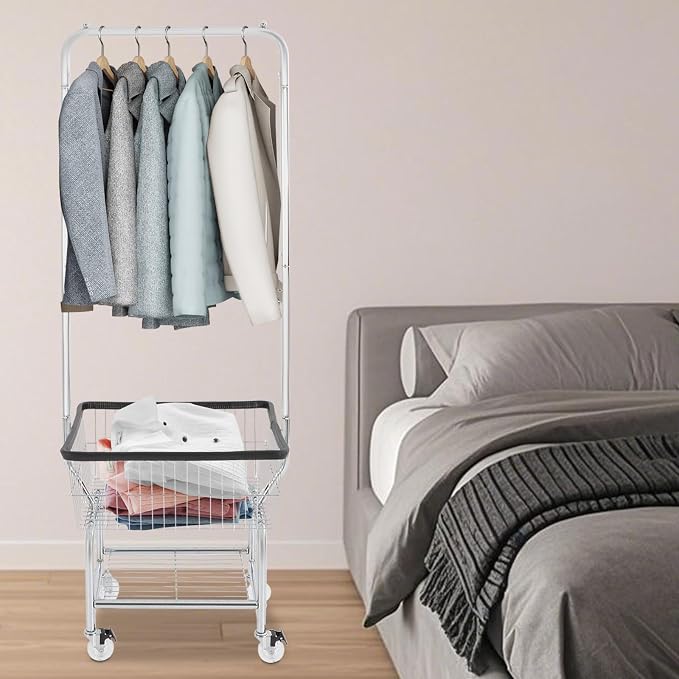 Laundry Cart, Steel Wire Laundry Cart, Laundry Basket - Image 2