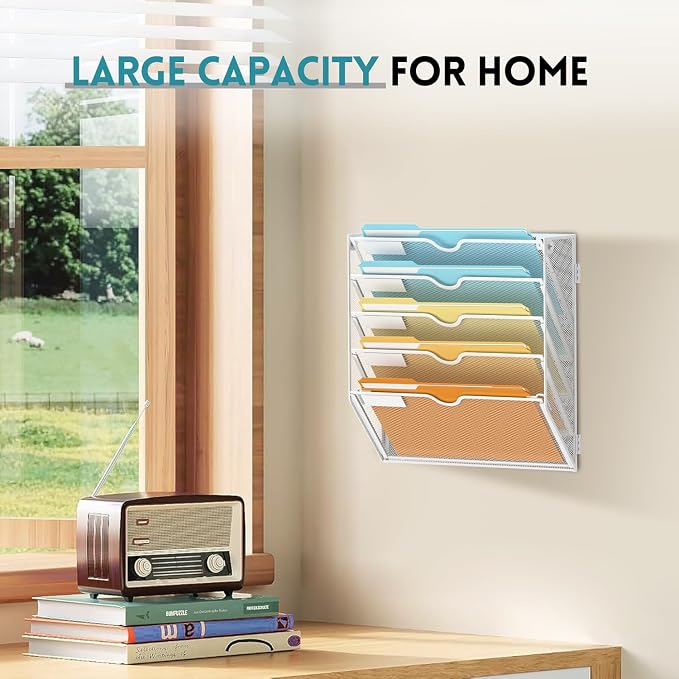 SUPEASY 5-Tier Wall File Organizer Mesh Office Mail Holder, Hanging Wall - Image 2