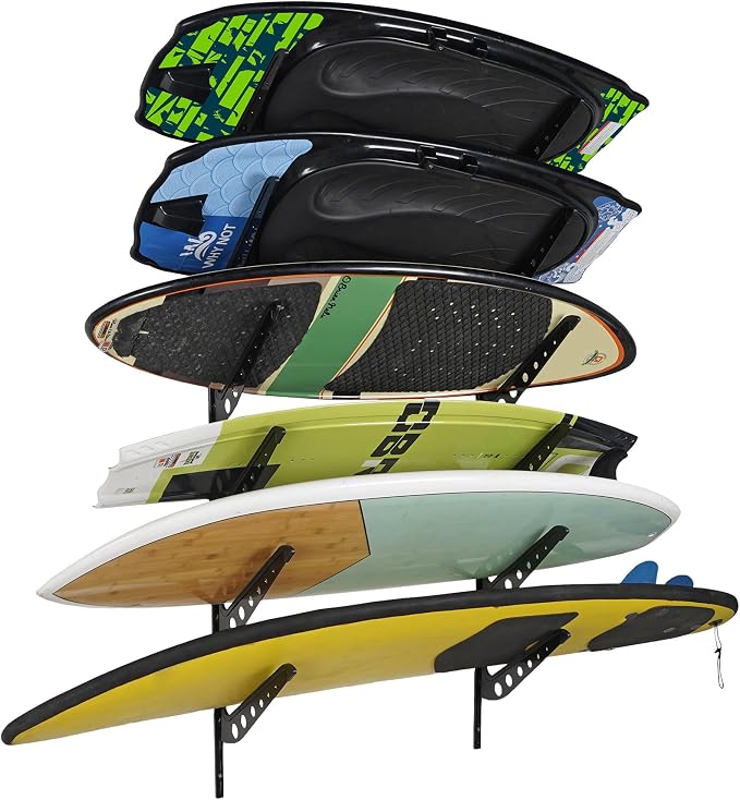 6 Board Surf Rack Wall Mount for Surfboard, Snowboard Storage Adjustable Wall by HIKULAOUTDOORSPORTS