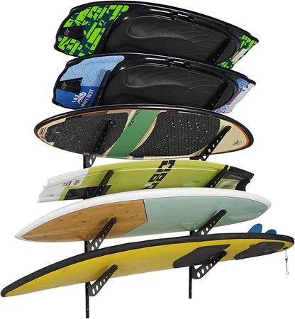 6 Board Surf Rack Wall Mount for Surfboard, Snowboard Storage Adjustable Wall by HIKULAOUTDOORSPORTS
