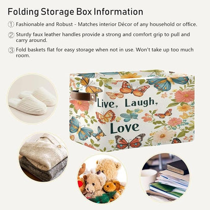 Live Laugh Love Colorful Butterfly Storage Bins Box Foldable Shelf Basket - Image 5