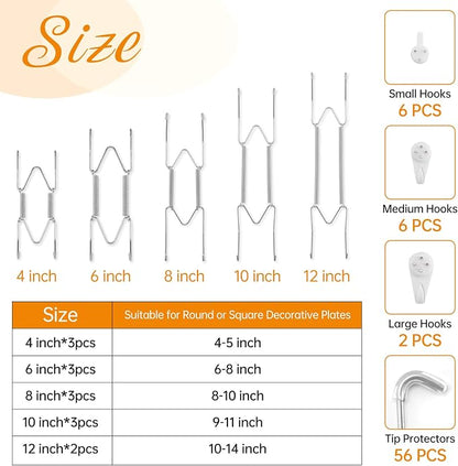 Bilillo 14 pcs Plate Hangers for The Wall, 4/6/8/10/12 Inch Invisible Plates - Image 2