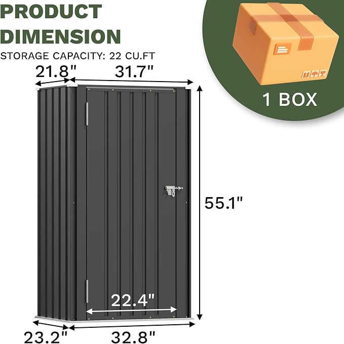 Patiowell 22 Cuft Metal Storage Shed, Outdoor Vertical Storage Cabinet - Image 3