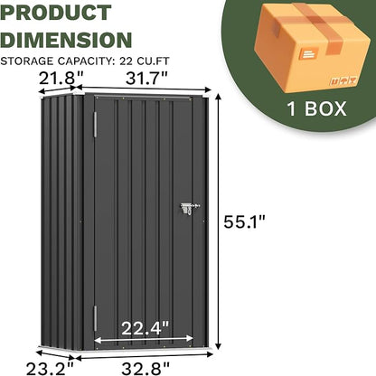 Patiowell 22 Cuft Metal Storage Shed, Outdoor Vertical Storage Cabinet - Image 3