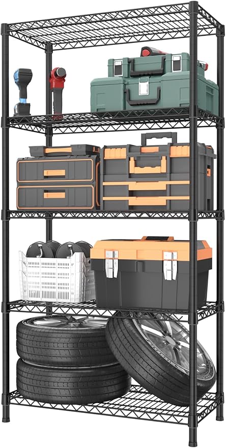 5 Tier Heavy Duty Adjustable Storage Shelf Organizer Storage Metal Shelves by Golpart