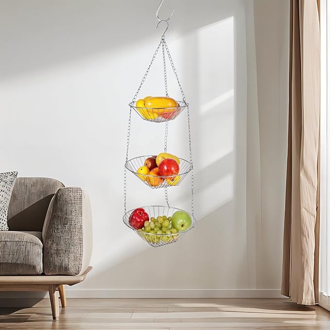 3-Tier Kitchen Wire Storage Basket Hanging Fruit Storage 2 Pack - Image 5