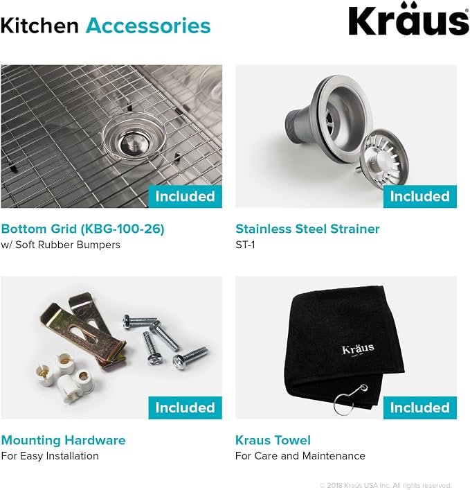 KRAUS Standart PRO 26-inch 16 Gauge Undermount Single Bowl Stainless Steel - Image 7