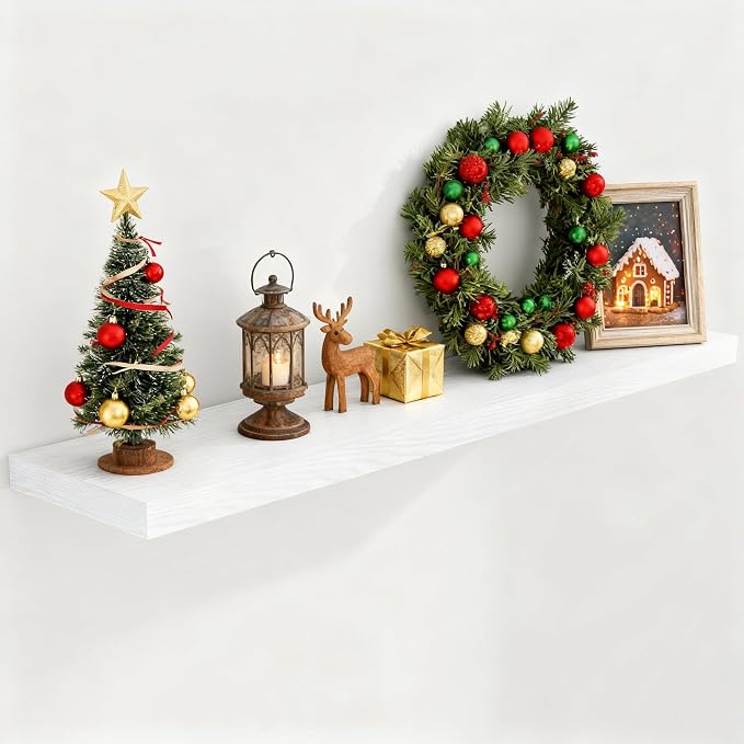 Fun Memories White Floating Shelves 48 Inch Long, Wood Wall Shelves 48x9.3x1.5 by FunMemories