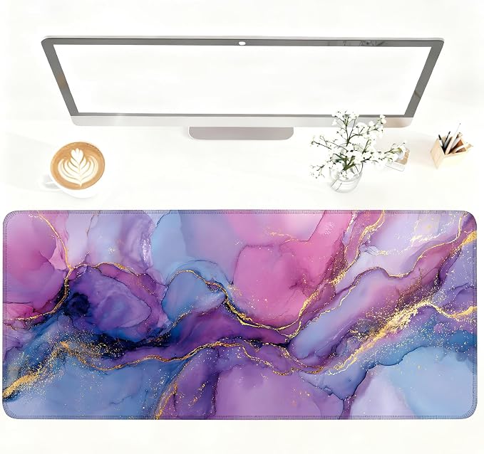 Purple Marble Ink Mouse Pad – Large Extended Desk Mat 35.43 x 15.75 in – by LEIWEIHOPE