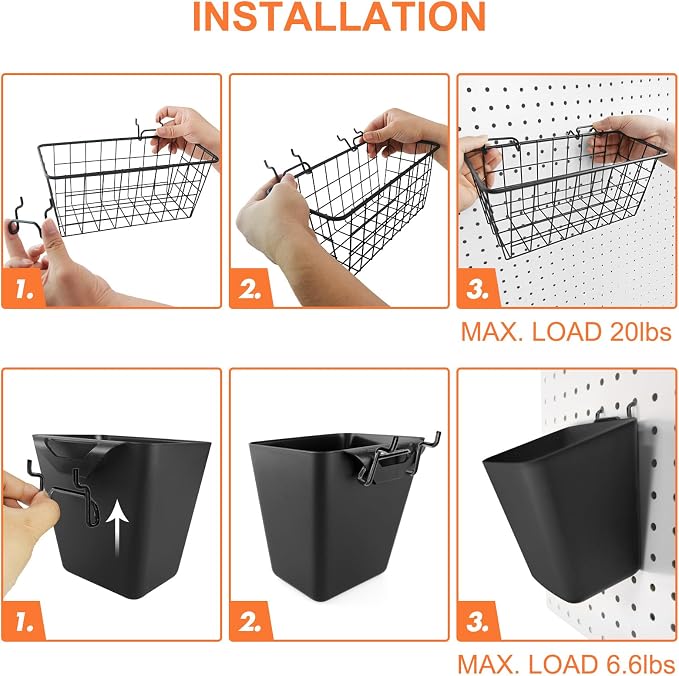 Pegboard Basket Organizers, Peg Board Large Baskets Hooks Bins Cups Tool - Image 4