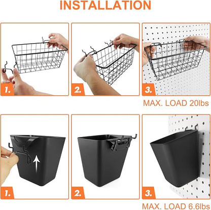 Pegboard Basket Organizers, Peg Board Large Baskets Hooks Bins Cups Tool - Image 4